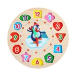 Jucarii, Copii si Bebe - Jucarii si jocuri - Jucarii & jocuri educative - Jocuri si jucarii educative - Jucarie Educativa Flippy, Tip Montessori, Model Ceas Pinguin, din Lemn, + 36 Luni, 12 Piese, 17.2 cm, Multicolor - Infinity.ro
