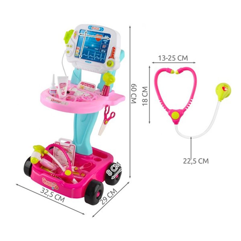 Jucarii, Copii si Bebe - Jucarii si jocuri - Jucarii de rol - Set joaca doctor - Set Medical pentru Copii cu Troller, 18 Piese, Monitor ECG cu Lumini si Sunete, Albastru/Roz - Infinity.ro