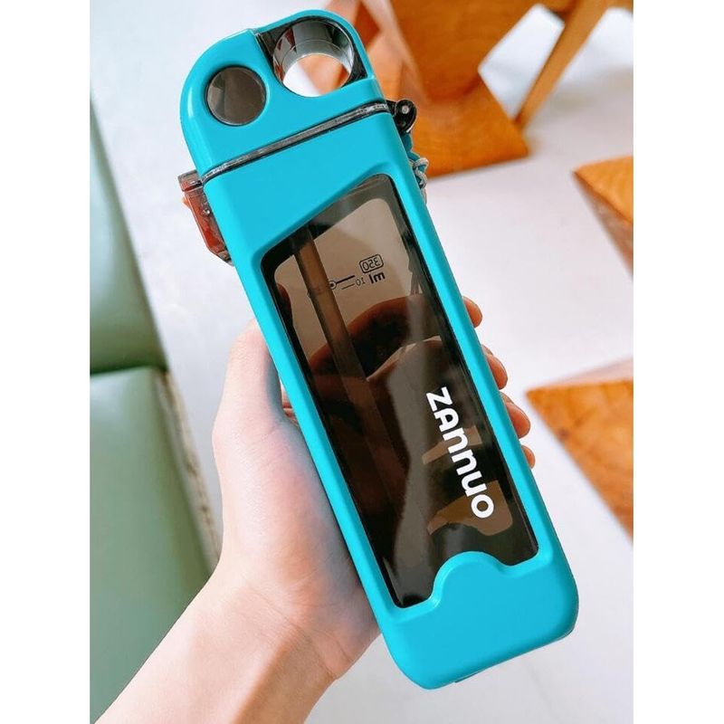 Casa si Gradina - Bucatarie si vesela - Cani si pahare - Sticle - Sticla de Apa pentru Sport, Flippy, 350 ml, cu Pai si Capac, 23x7x4.4 cm, Buton de Blocare, din PC, Bleu - Infinity.ro