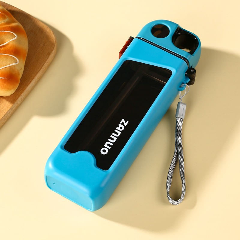Casa si Gradina - Bucatarie si vesela - Cani si pahare - Sticle - Sticla de Apa pentru Sport, Flippy, 350 ml, cu Pai si Capac, 23x7x4.4 cm, Buton de Blocare, din PC, Bleu - Infinity.ro