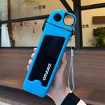 Casa si Gradina - Bucatarie si vesela - Cani si pahare - Sticle - Sticla de Apa pentru Sport, Flippy, 350 ml, cu Pai si Capac, 23x7x4.4 cm, Buton de Blocare, din PC, Bleu - Infinity.ro