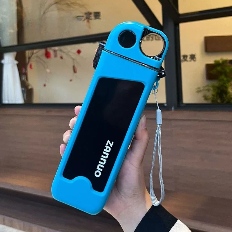 Casa si Gradina - Bucatarie si vesela - Cani si pahare - Sticle - Sticla de Apa pentru Sport, Flippy, 350 ml, cu Pai si Capac, 23x7x4.4 cm, Buton de Blocare, din PC, Bleu - Infinity.ro