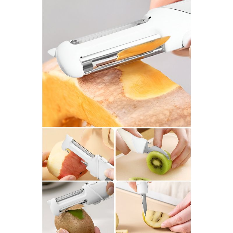 Casa si Gradina - Bucatarie si vesela - Vesela si tacamuri - Cutite si seturi de cutite - Cutit de Fructe Multifunctional, Flippy, Razatoare, Curatator Fructe-Legume, Deschizator de Sticle, 18.1x3.8x2cm, Alb - Infinity.ro