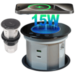 Casa si Gradina - Electrice - Prize - Priza incorporabila retractabila ATOMKIT® One, incarcare wireless 15W, 3 prize, 2 porturi USB, 1.5M cablu, Negru - Infinity.ro