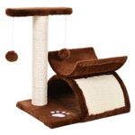 Petshop - Accesorii petshop - Jucarii animale - Ansambluri de joaca - Ansamblu de joaca pentru pisici, cu platforma, culcus si ciucuri, maro si bej, 40x30x43 cm - Infinity.ro