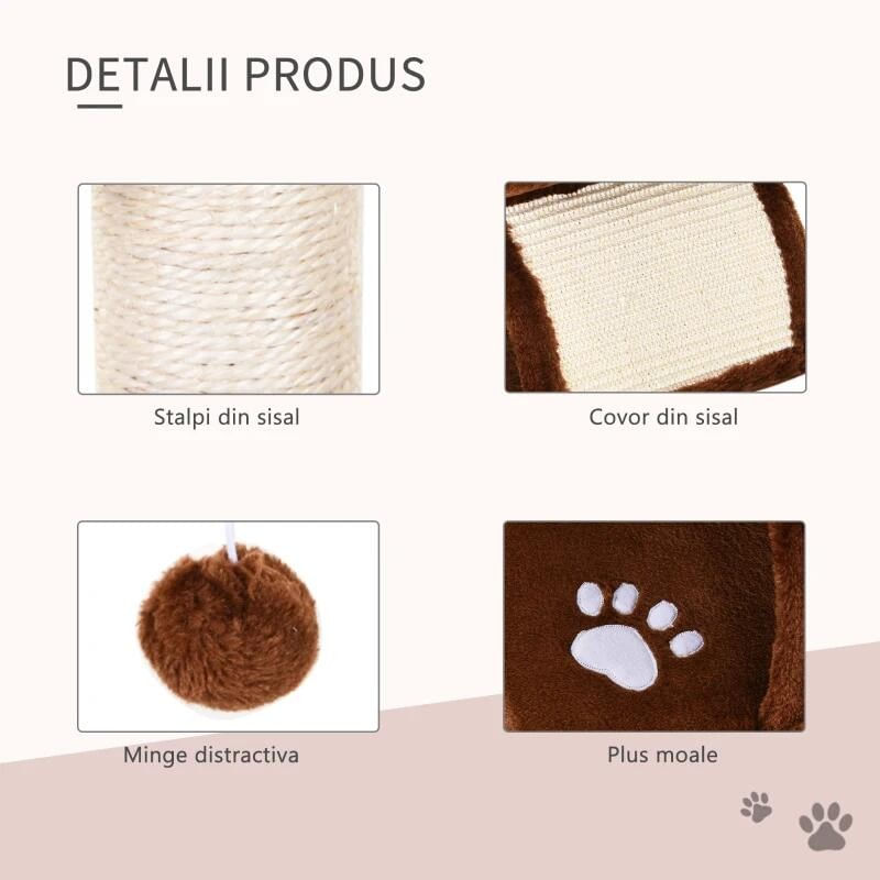 Petshop - Accesorii petshop - Jucarii animale - Ansambluri de joaca - Ansamblu de joaca pentru pisici, cu platforma, culcus si ciucuri, maro si bej, 40x30x43 cm - Infinity.ro