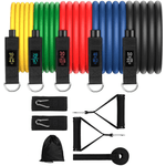 Sport si Outdoor - Fitness - Accesorii fitness - Benzi elastice fitness - Set antrenament extensor cu 11 accesorii,  5 benzi tubulare elastice, 2 manere, 2 chingi, 1 ancora  si 1 saculet - Infinity.ro