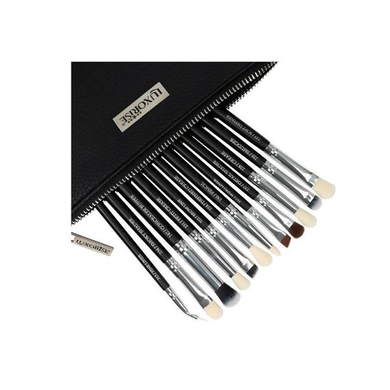 Ingrijire personala si Cosmetice - Machiaj - Aplicatoare si pensule machiaj - Set 12 Pensule Machiaj, Luxorise, Silver, Borseta inclusa - Infinity.ro