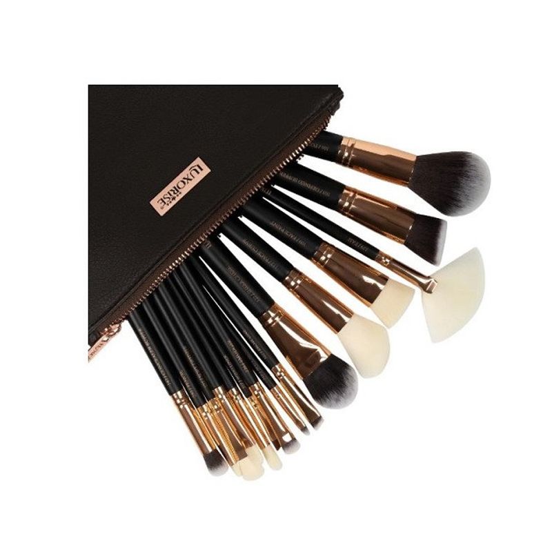 Ingrijire personala si Cosmetice - Machiaj - Aplicatoare si pensule machiaj - Set 15 Pensule Machiaj, Luxorise, Gold, Borseta inclusa - Infinity.ro
