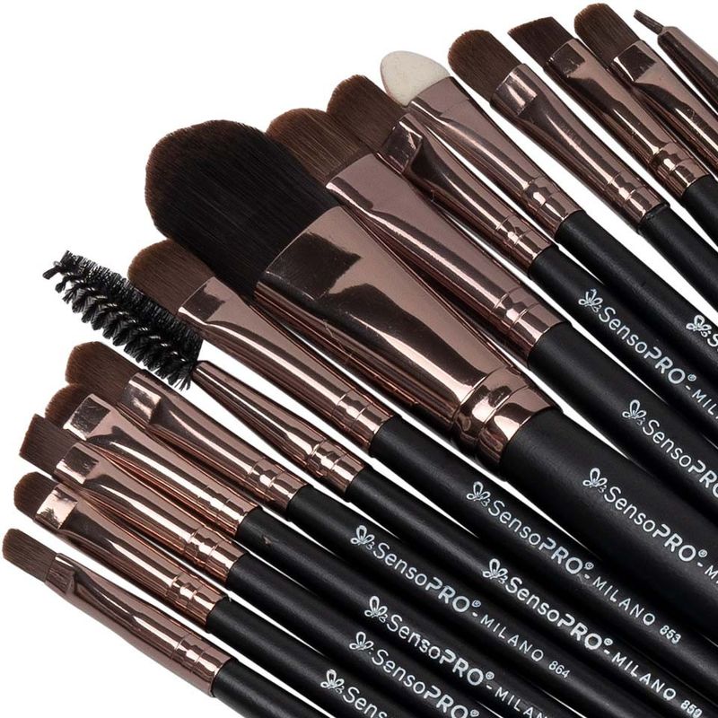 Ingrijire personala si Cosmetice - Machiaj - Aplicatoare si pensule machiaj - Set 15 pensule machiaj SensoPro, Negre, Husa depozitare inclusa - Infinity.ro