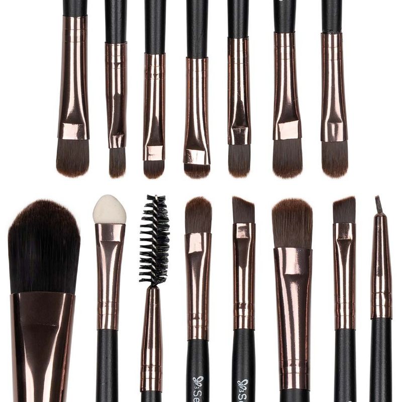 Ingrijire personala si Cosmetice - Machiaj - Aplicatoare si pensule machiaj - Set 15 pensule machiaj SensoPro, Negre, Husa depozitare inclusa - Infinity.ro