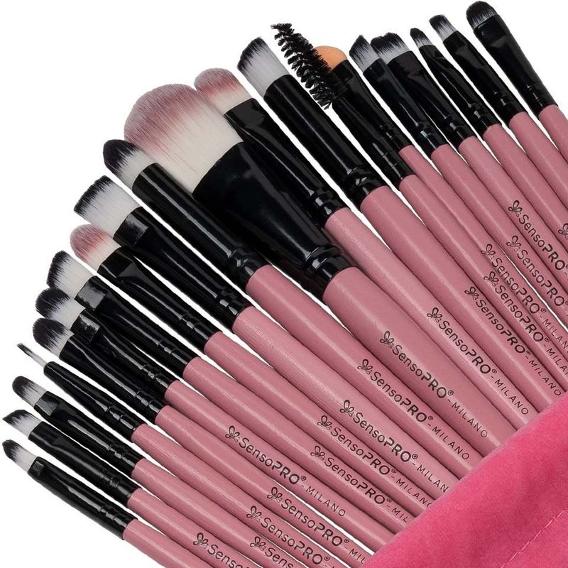 Ingrijire personala si Cosmetice - Machiaj - Aplicatoare si pensule machiaj - Set 20 pensule machiaj SensoPro, Pink, Husa depozitare inclusa - Infinity.ro