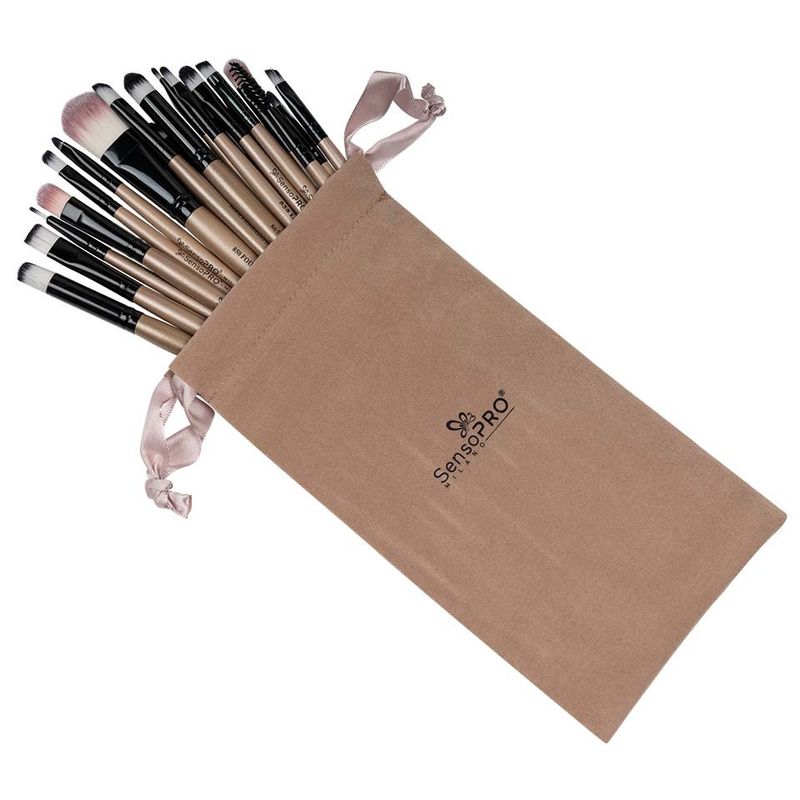 Ingrijire personala si Cosmetice - Machiaj - Aplicatoare si pensule machiaj - Set 20 pensule machiaj Makeup, Nude, Husa depozitare inclusa - Infinity.ro
