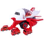 Jucarii, Copii si Bebe - Jucarii si jocuri - Vehicule si jucarii cu telecomanda - Elicoptere, avioane si nave de jucarie - Set constructie avion pompieri rosu cu 4 masinute, salamandra kids® - Infinity.ro