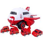 Jucarii, Copii si Bebe - Jucarii si jocuri - Vehicule si jucarii cu telecomanda - Elicoptere, avioane si nave de jucarie - Set constructie avion pompieri rosu cu 4 masinute, salamandra kids® - Infinity.ro