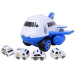 Jucarii, Copii si Bebe - Jucarii si jocuri - Vehicule si jucarii cu telecomanda - Elicoptere, avioane si nave de jucarie - Set constructie avion politie albastru cu 4 masinute, salamandra kids® - Infinity.ro