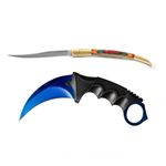 Sport si Outdoor - Camping - Cutite, bricege si accesorii - Cutite si bricege - Set cutit karambit si cutit spaniol, otel inoxidabil,19 cm , albastru - Infinity.ro