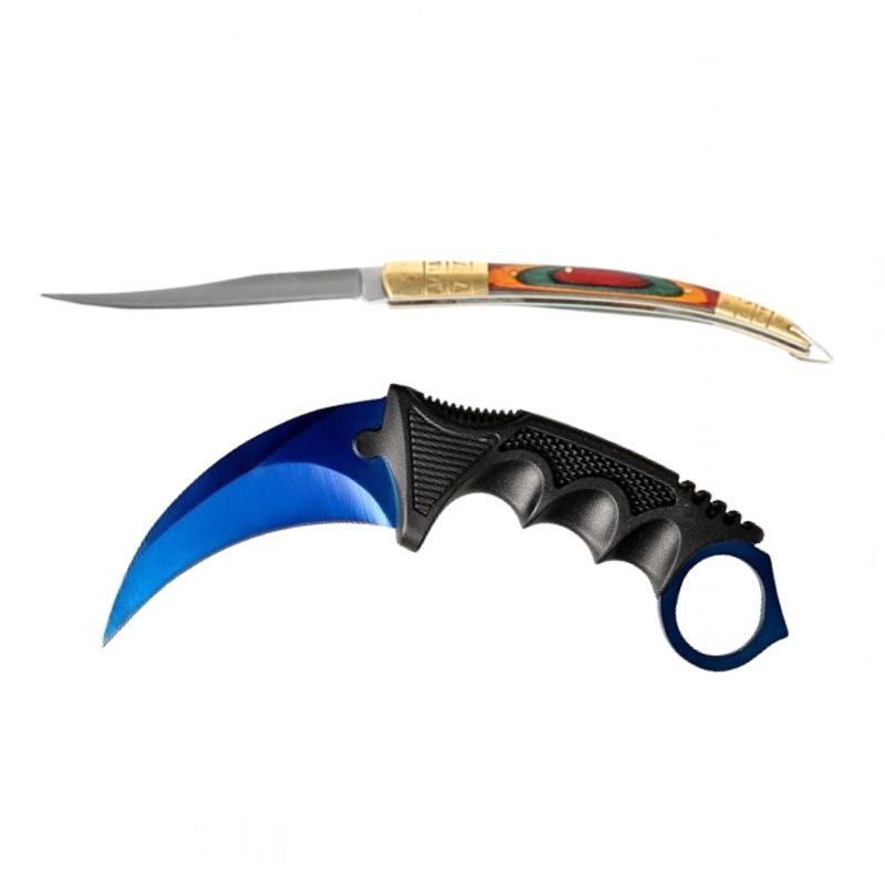 Sport si Outdoor - Camping - Cutite, bricege si accesorii - Cutite si bricege - Set cutit karambit si cutit spaniol, otel inoxidabil,19 cm , albastru - Infinity.ro
