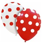 Casa si Gradina - Decoratiuni - Decoratiuni petrecere - Baloane - Set 10 baloane din latex, flippy, party cu buline, 30 cm, alb si rosu, 2.8 g - Infinity.ro