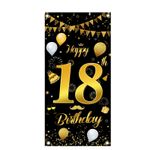 Casa si Gradina - Decoratiuni - Decoratiuni petrecere - Accesorii pentru petrecere - Banner pentru petrecere, flippy, happy birthday, tematica majorat, aniversare 18 ani, 185x90 cm, negru - Infinity.ro