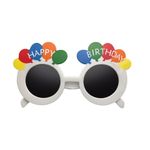 Casa si Gradina - Decoratiuni - Decoratiuni petrecere - Accesorii pentru petrecere - Ochelari rotunzi happy birthday, flippy, tematica aniversare, protectie soare, din plastic, 18.5x11.5 cm, alb - Infinity.ro