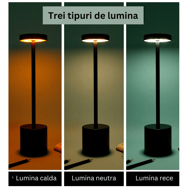 Casa si Gradina - Corpuri si surse de iluminat - Iluminat comercial si industrial - Corpuri iluminat comercial - Lampa de masa, restaurant, noptiera, Danex, cu touch, fara fir, baterie reincarcabila, 3 niveluri de luminozitate, veioza, Negru - Infinity.ro
