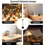 Casa si Gradina - Corpuri si surse de iluminat - Iluminat comercial si industrial - Corpuri iluminat comercial - Lampa de masa, restaurant, noptiera, Danex, cu touch, fara fir, baterie reincarcabila, 3 niveluri de luminozitate, veioza, Negru - Infinity.ro