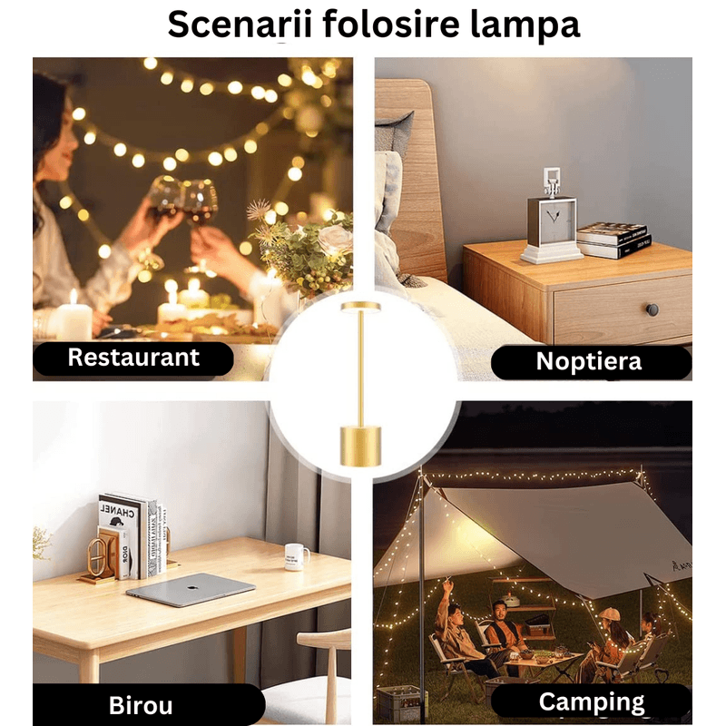 Casa si Gradina - Corpuri si surse de iluminat - Iluminat comercial si industrial - Corpuri iluminat comercial - Lampa de masa, restaurant, noptiera, Danex, cu touch, fara fir, 3 niveluri de luminozitate, veioza, Aurie - Infinity.ro