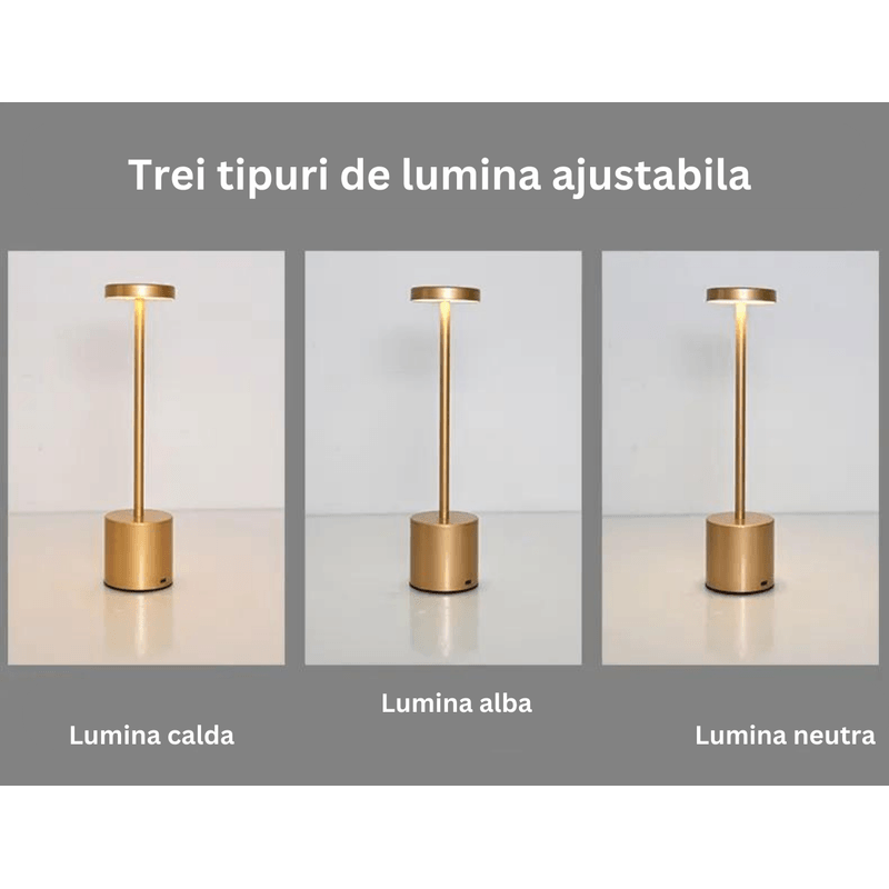 Casa si Gradina - Corpuri si surse de iluminat - Iluminat comercial si industrial - Corpuri iluminat comercial - Lampa de masa, restaurant, noptiera, Danex, cu touch, fara fir, 3 niveluri de luminozitate, veioza, Aurie - Infinity.ro