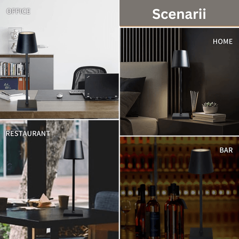 Casa si Gradina - Corpuri si surse de iluminat - Veioze si lampi - Lampadare - Lampa led restaurant, noptiera, birou, Danex, cu touch, fara fir, baterie reincarcabila, 3 niveluri de luminozitate, veioza, Negru - Infinity.ro