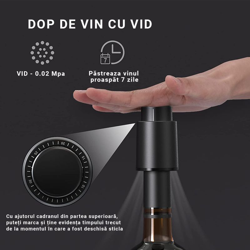 Casa si Gradina - Bucatarie si vesela - Accesorii bar - Tirbusoane si dopuri - Set Tirbuson Electric, 4 in 1cu Taietor de Folie, Dop de Vid si Aerator de Vin, Negru, Bukate® - Infinity.ro