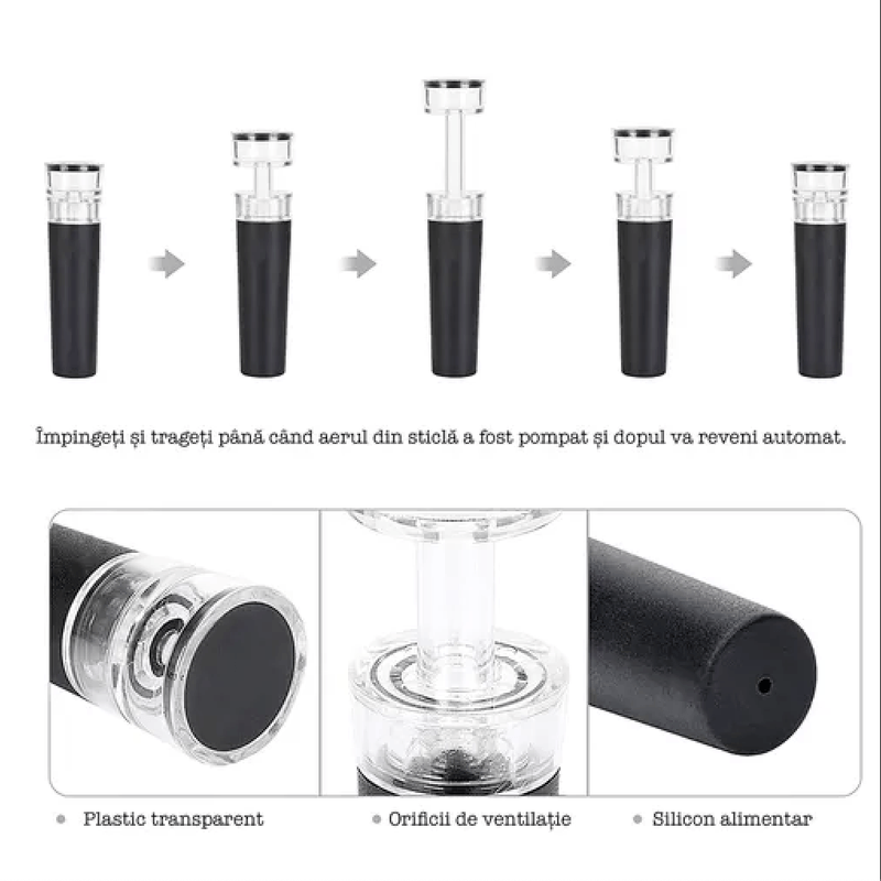 Casa si Gradina - Bucatarie si vesela - Accesorii bar - Tirbusoane si dopuri - Tirbuson electric, Danex, Set deschizator de sticle electric cu patru piese, dop vacuum, palnie vin, cutter folie, punca, Gri - Infinity.ro