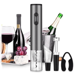 Casa si Gradina - Bucatarie si vesela - Accesorii bar - Tirbusoane si dopuri - Tirbuson electric, Danex, Set deschizator de sticle electric cu patru piese, dop vacuum, palnie vin, cutter folie, punca, Gri - Infinity.ro