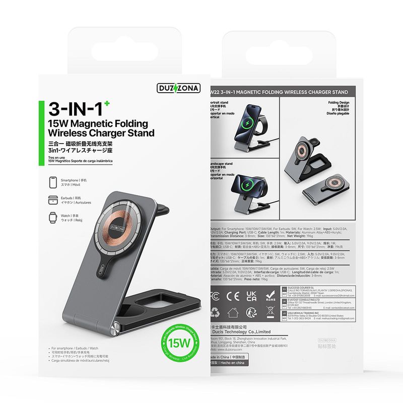 Laptop, Telefoane si Tablete - Telefoane mobile si accesorii - Accesorii Telefoane - Incarcatoare telefoane - Statie de Incarcare pentru Telefon, Apple Watch, AirPods, 15W, L74, Silicon, Grey - Infinity.ro