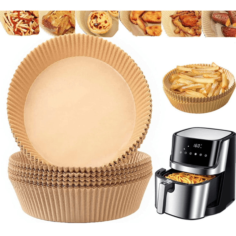 Market - Curatenie si intretinere casa - Produse bucatarie - Pungi si folii alimentare - Set 100 bucati hartie de copt pentru air fryer, friteuza, Unica folosinta, Danex, 16x16x4.5 cm, Maro, Rotund - Infinity.ro