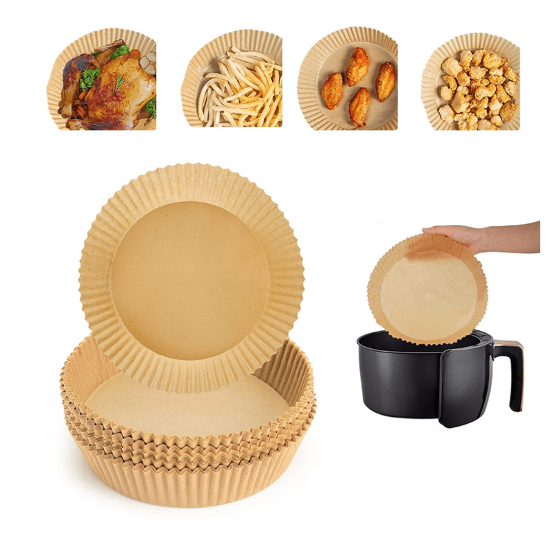 Market - Curatenie si intretinere casa - Produse bucatarie - Pungi si folii alimentare - Set 100 bucati hartie de copt pentru air fryer, friteuza, Unica folosinta, Danex, 16x16x4.5 cm, Maro, Rotund - Infinity.ro