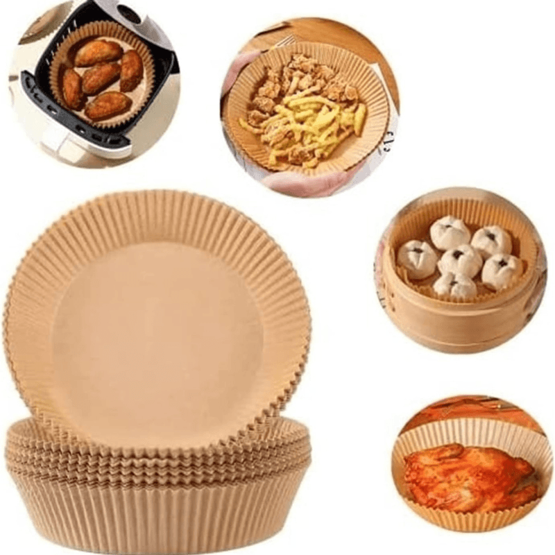 Market - Curatenie si intretinere casa - Produse bucatarie - Pungi si folii alimentare - Set 100 bucati hartie de copt pentru air fryer, friteuza, Unica folosinta, Danex, 16x16x4.5 cm, Maro, Rotund - Infinity.ro