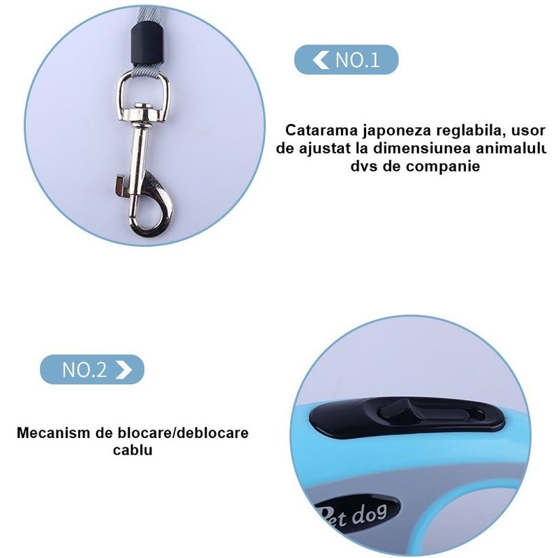 Petshop - Accesorii petshop - Zgarzi, lese si hamuri - Lese - Lesa automata retractabila, flippy, pentru caini, 5 m, 20 kg, abs, verde/bleu, 8x12x4 cm - Infinity.ro