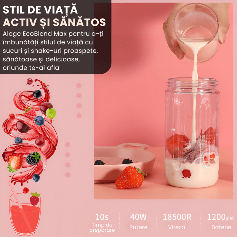 Electronice si Electrocasnice - Electrocasnice bucatarie - Mixere, tocatoare & roboti de bucatarie - Blendere si mini tocatoare - Blender Portabil EcoBlend Max ONSG®, Puternic Tehnologie Avansata, Otel Inoxidabil 6 Lame, 500ml, USB Reincarcabil, Roz - Infinity.ro