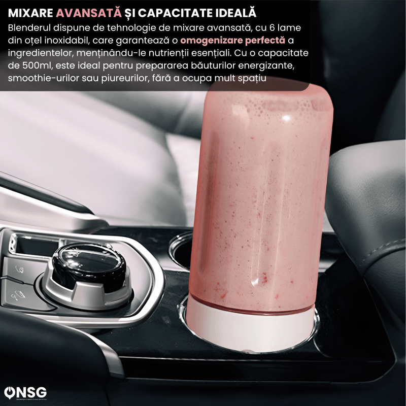 Electronice si Electrocasnice - Electrocasnice bucatarie - Mixere, tocatoare & roboti de bucatarie - Blendere si mini tocatoare - Blender Portabil EcoBlend Max ONSG®, Puternic Tehnologie Avansata, Otel Inoxidabil 6 Lame, 500ml, USB Reincarcabil, Roz - Infinity.ro