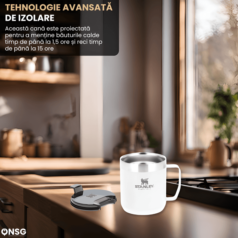 Casa si Gradina - Bucatarie si vesela - Accesorii bar - Termosuri si Cani termos - Cana Termica Stanley 236 ml ONSG®, Izolare Avansata, Mentine Bauturile Calde 1.5 Ore si Reci 15 Ore, Capac Etans, Otel Inoxidabil, Alb - Infinity.ro