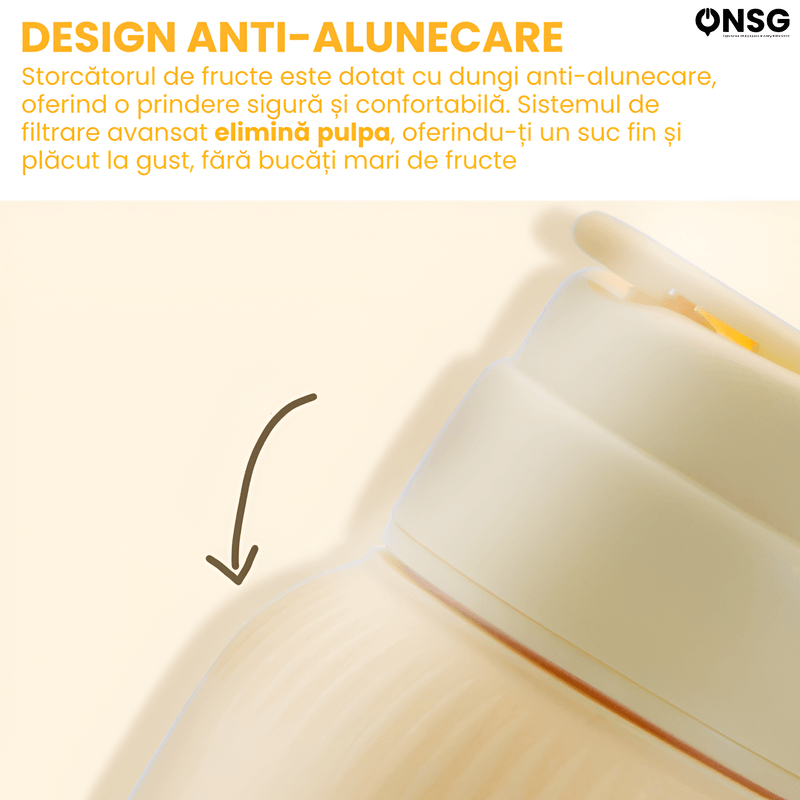 Electronice si Electrocasnice - Electrocasnice bucatarie - Mixere, tocatoare & roboti de bucatarie - Blendere si mini tocatoare - Mini Blender Multifunctional Wireless FreshFusion Pro ONSG®, Motor Puternic, Design Ergonomic, Anti-Alunecare, Capacitate 800ml, Cablu Tip C, Galben - Infinity.ro