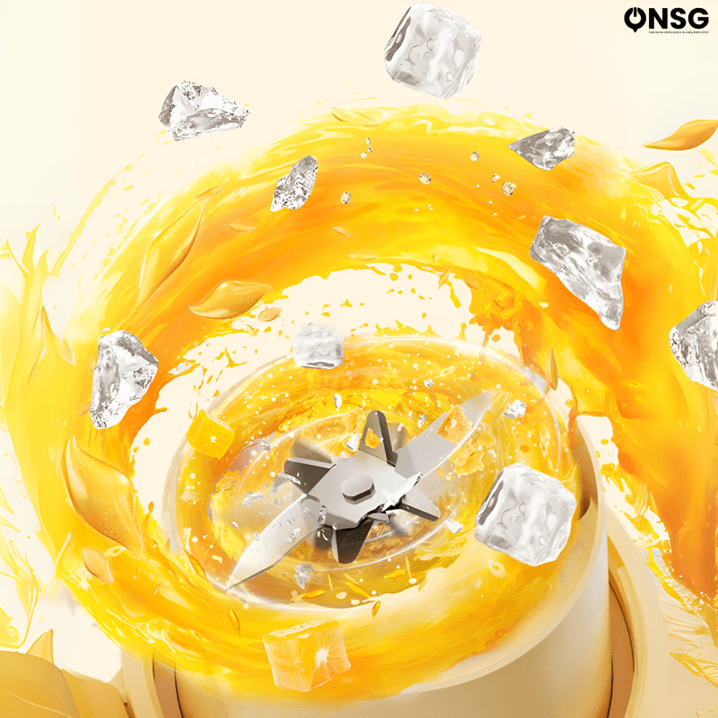 Electronice si Electrocasnice - Electrocasnice bucatarie - Mixere, tocatoare & roboti de bucatarie - Blendere si mini tocatoare - Mini Blender Multifunctional Wireless FreshFusion Pro ONSG®, Motor Puternic, Design Ergonomic, Anti-Alunecare, Capacitate 800ml, Cablu Tip C, Galben - Infinity.ro