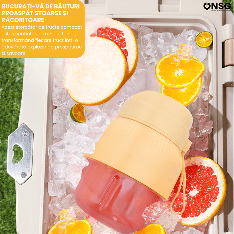 Electronice si Electrocasnice - Electrocasnice bucatarie - Mixere, tocatoare & roboti de bucatarie - Blendere si mini tocatoare - Mini Blender Multifunctional Wireless FreshFusion Pro ONSG®, Motor Puternic, Design Ergonomic, Anti-Alunecare, Capacitate 800ml, Cablu Tip C, Galben - Infinity.ro