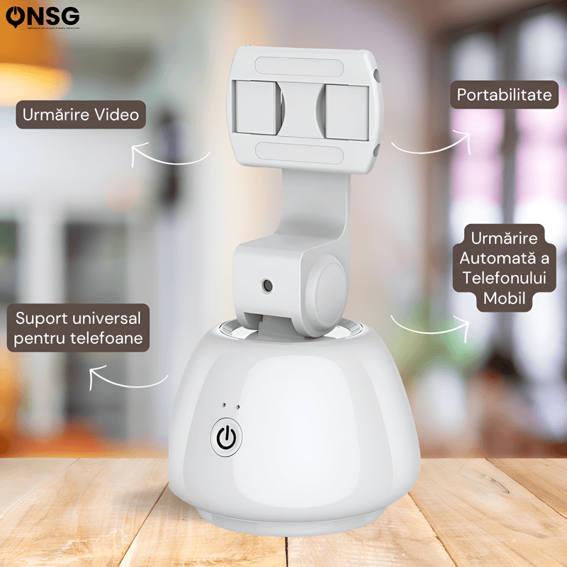 Laptop, Telefoane si Tablete - Telefoane mobile si accesorii - Accesorii Telefoane - Suport si docking telefoane - Suport Inteligent Telefon 360Capture SmartTrack ONSG®, Urmarire Faciala, Fotografiere, Rotire 360 Grade, Schimbare Pozitie, Bluetooth, Alb - Infinity.ro