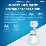 Laptop, Telefoane si Tablete - Telefoane mobile si accesorii - Accesorii Telefoane - Suport si docking telefoane - Suport Inteligent Telefon 360Capture SmartTrack ONSG®, Urmarire Faciala, Fotografiere, Rotire 360 Grade, Schimbare Pozitie, Bluetooth, Alb - Infinity.ro