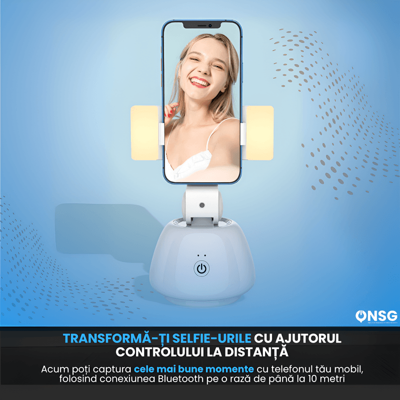 Laptop, Telefoane si Tablete - Telefoane mobile si accesorii - Accesorii Telefoane - Suport si docking telefoane - Suport Inteligent Telefon 360Capture SmartTrack ONSG®, Urmarire Faciala, Fotografiere, Rotire 360 Grade, Schimbare Pozitie, Bluetooth, Alb - Infinity.ro