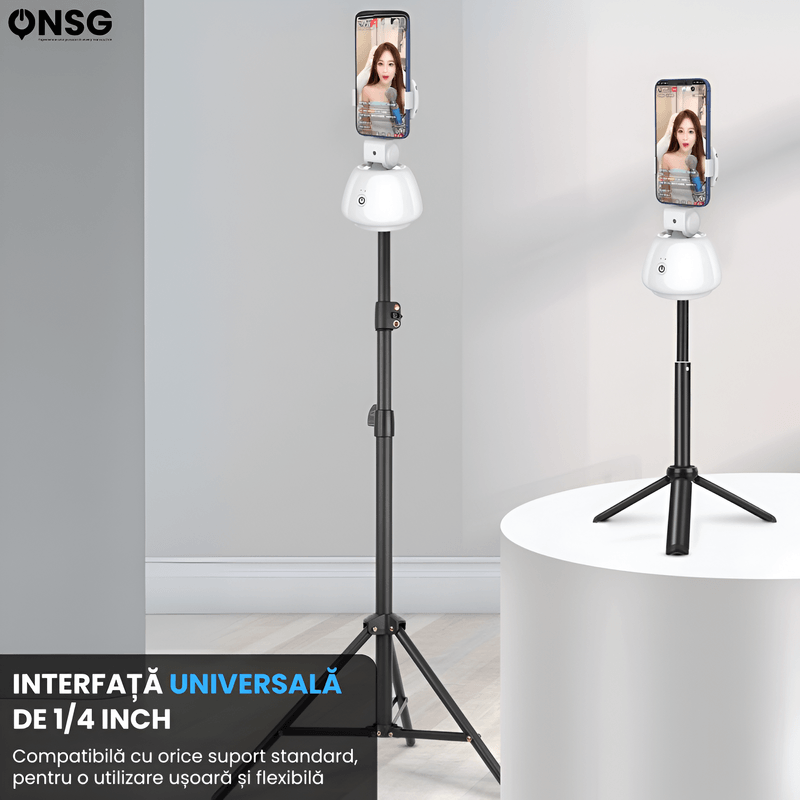 Laptop, Telefoane si Tablete - Telefoane mobile si accesorii - Accesorii Telefoane - Suport si docking telefoane - Suport Inteligent Telefon 360Capture SmartTrack ONSG®, Urmarire Faciala, Fotografiere, Rotire 360 Grade, Schimbare Pozitie, Bluetooth, Alb - Infinity.ro