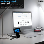 Laptop, Telefoane si Tablete - Telefoane mobile si accesorii - Accesorii Telefoane - Incarcatoare telefoane - Incarcator wireless Prio 3in1 ONSG®, Mag Charger, telefon/casti/ceas, cablu USB Type-C inclus, 1.2m lungime cablu, Negru - Infinity.ro