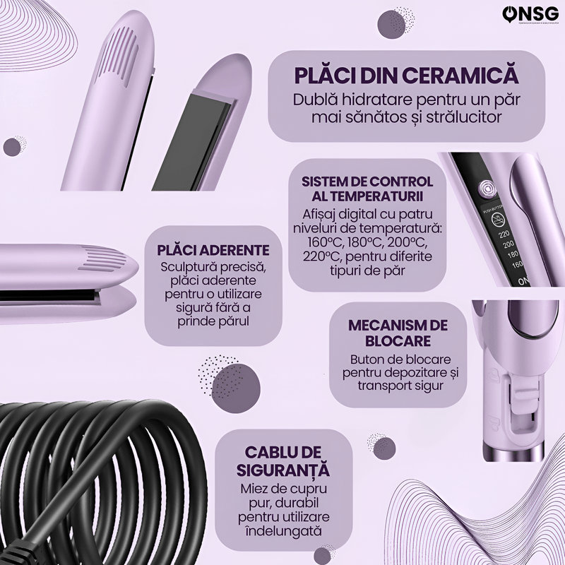 Ingrijire personala si Cosmetice - Aparate & accesorii ingrijire personala - Hair styling - Placi de indreptat parul - Placa de Indreptat Parul STYLOVIA PRO by ONSG®, NTC Plus Heat, Incalzire Rapida, Material Ceramica Ionizata, 160°C-220°C, Alb - Infinity.ro